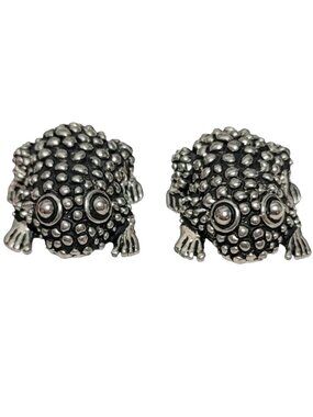 Cabot Vintage Silver Tone Hob Nail Frog Clip On Earrings, Signed